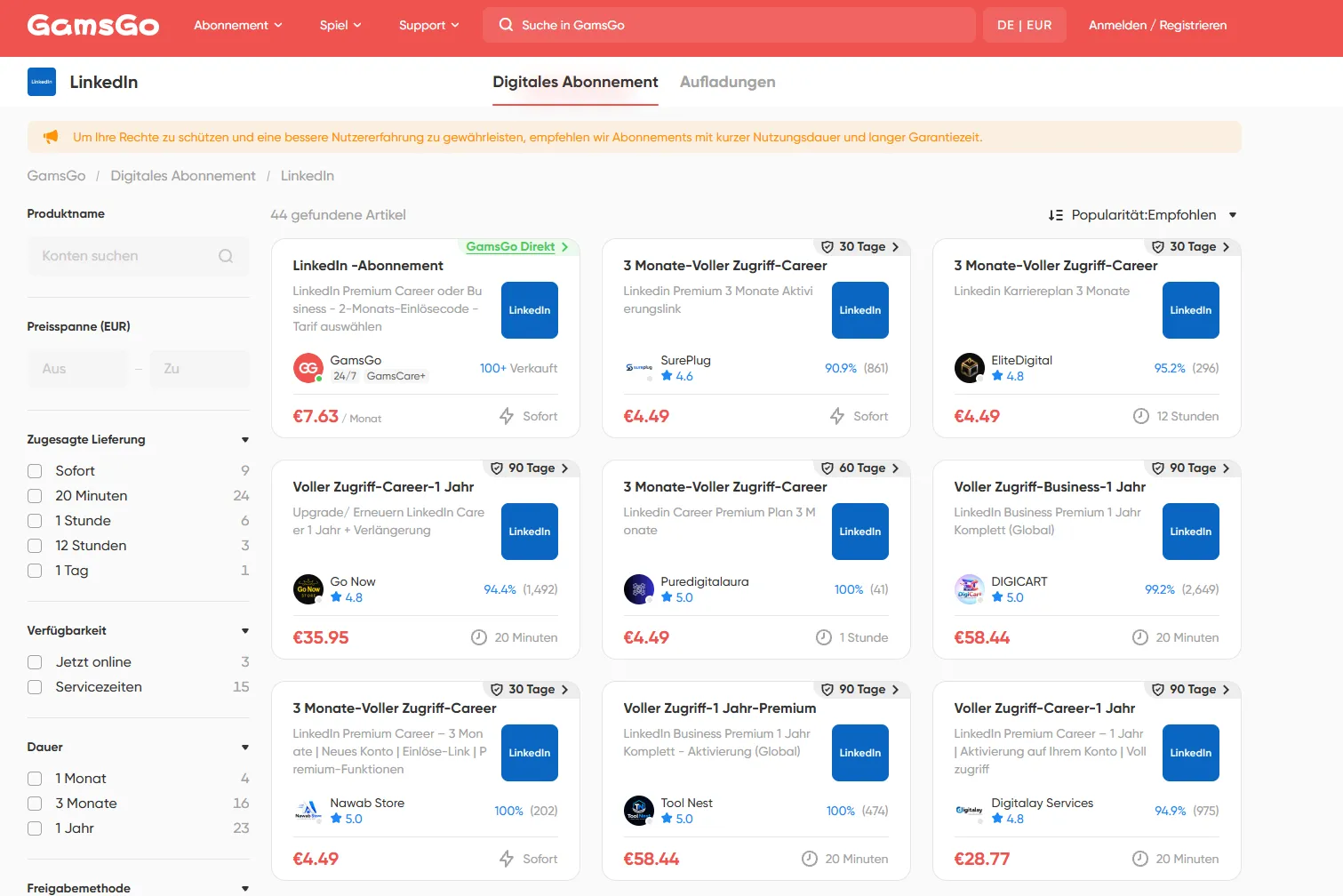 LinkedIn Premium günstig bei GamsGo