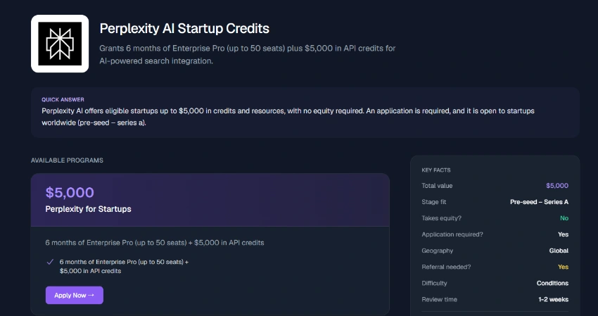 Perplexity AI Startups Credits