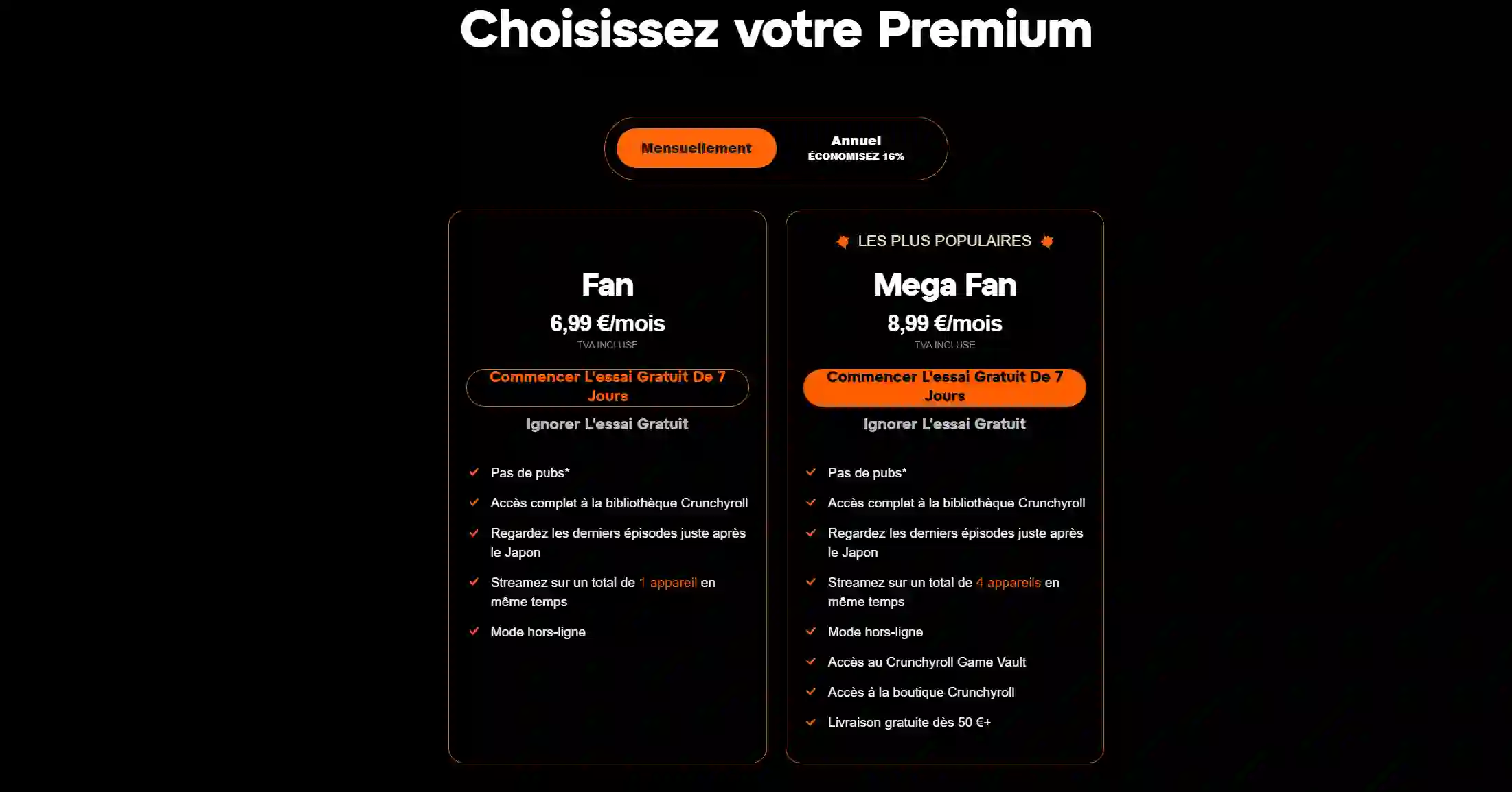 Catalogue d’animes et offre Premium de Crunchyroll