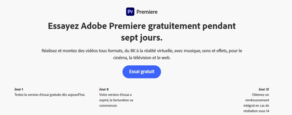 Comment démarrer l'essai gratuit de 7 jours de Premiere