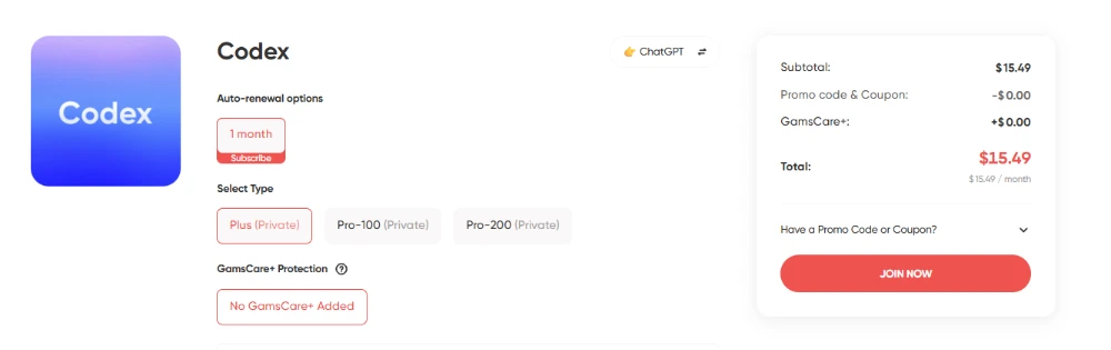 Codex Plus and Pro subscription discounts