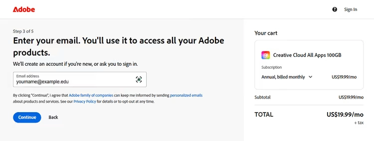 adobe student plan