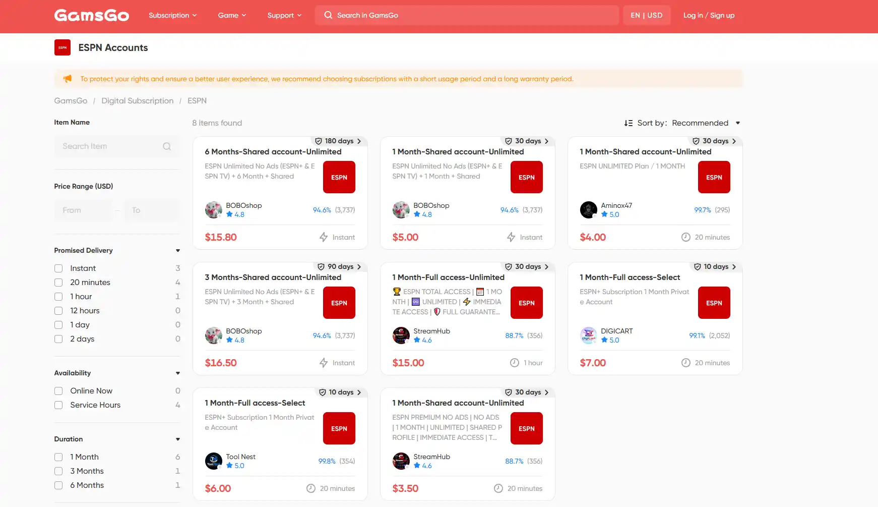 get cheap espn unlimited on gamsgo
