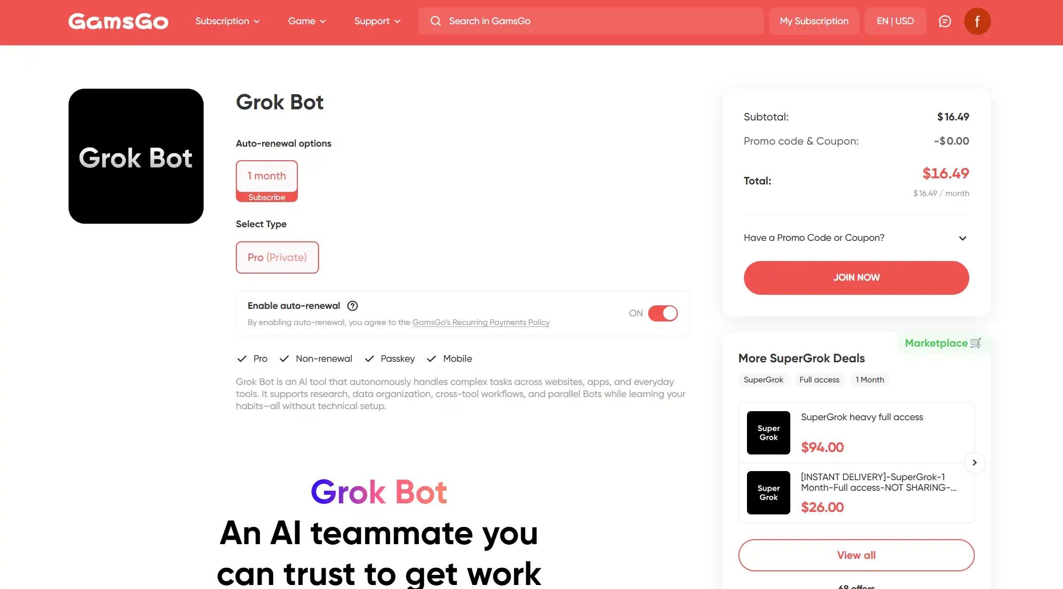 is grok bot free