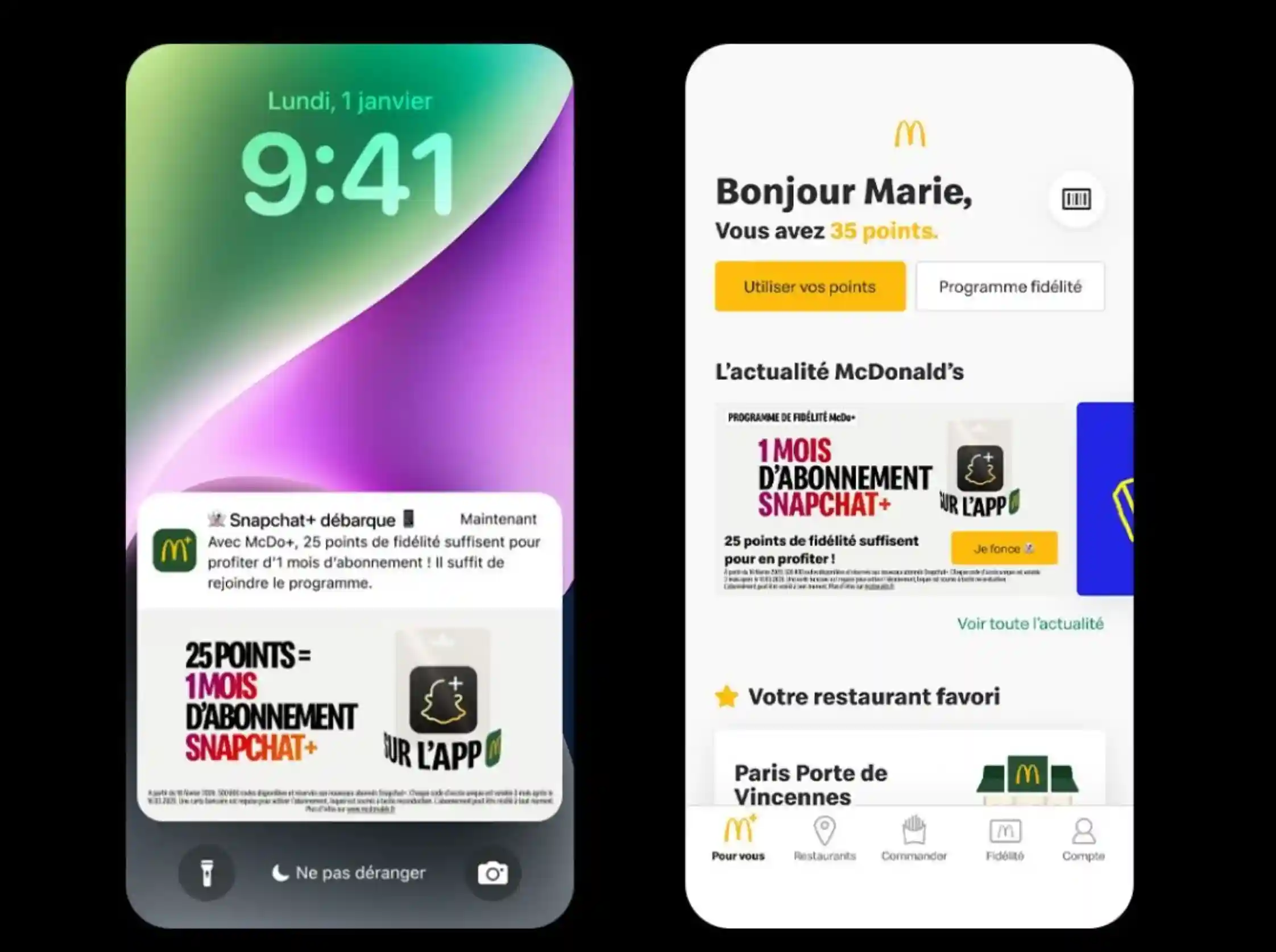 Ancienne offre McDo+ France permettant d’échanger 25 points contre un mois de Snapchat+