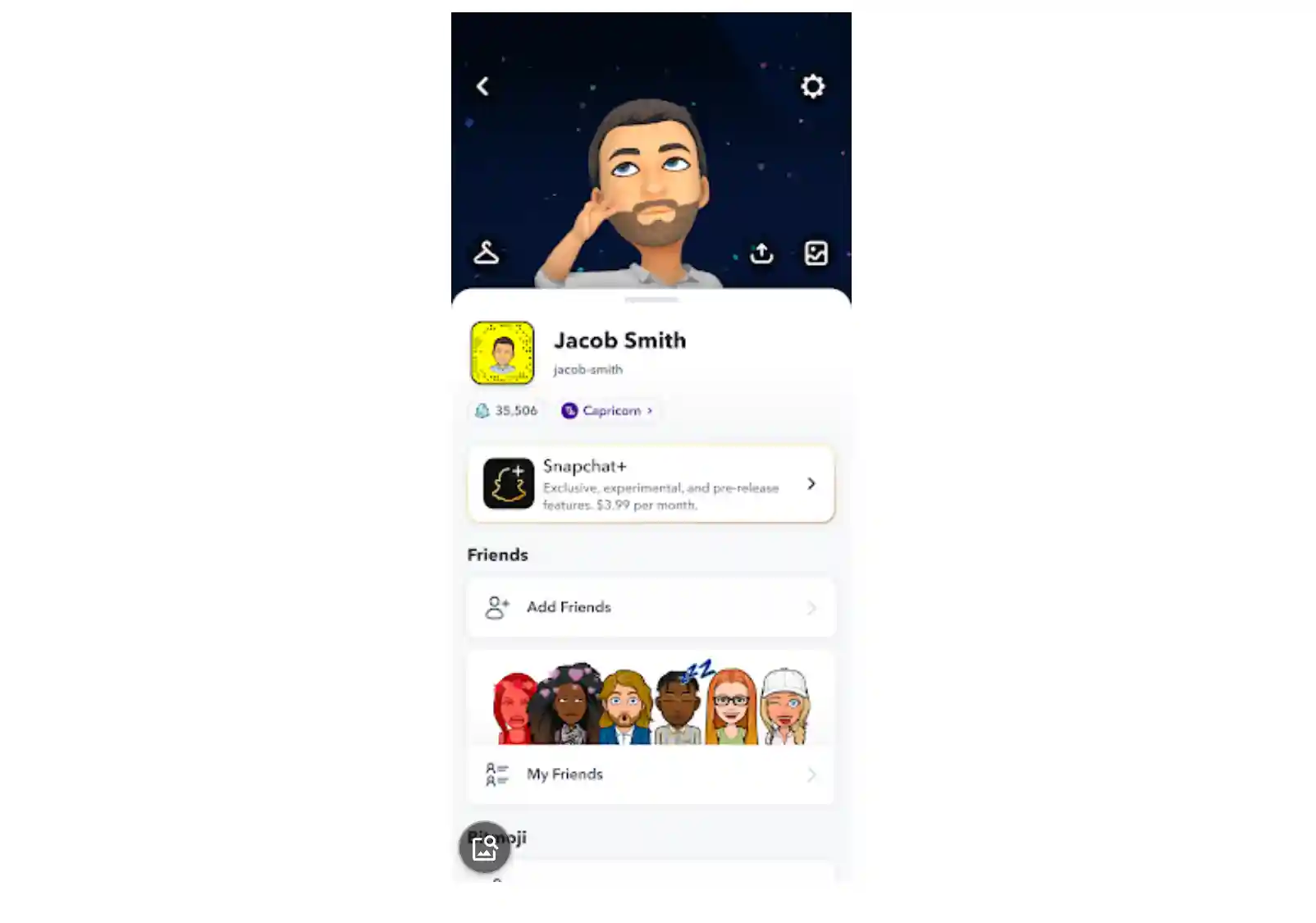 Bannière Snapchat+ sur le profil permettant d’accéder aux offres d’abonnement