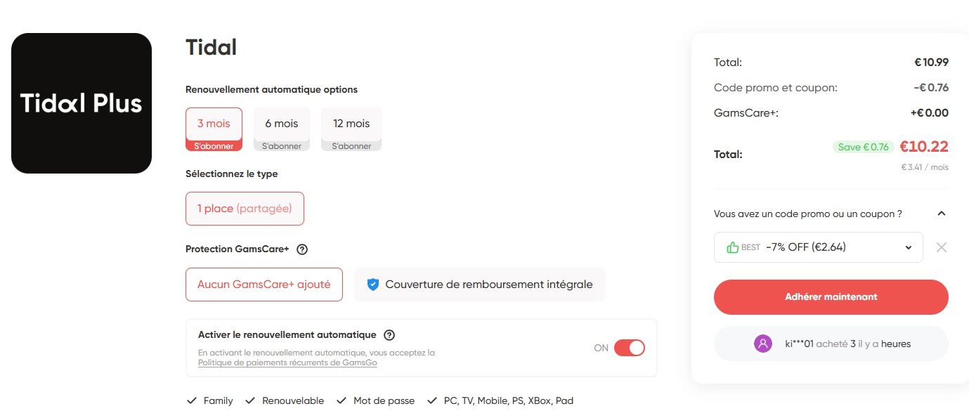Profiter de Tidal moins cher 