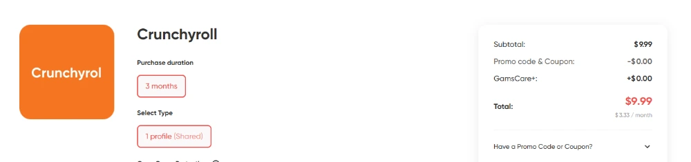 GamsGo Crunchyroll discount