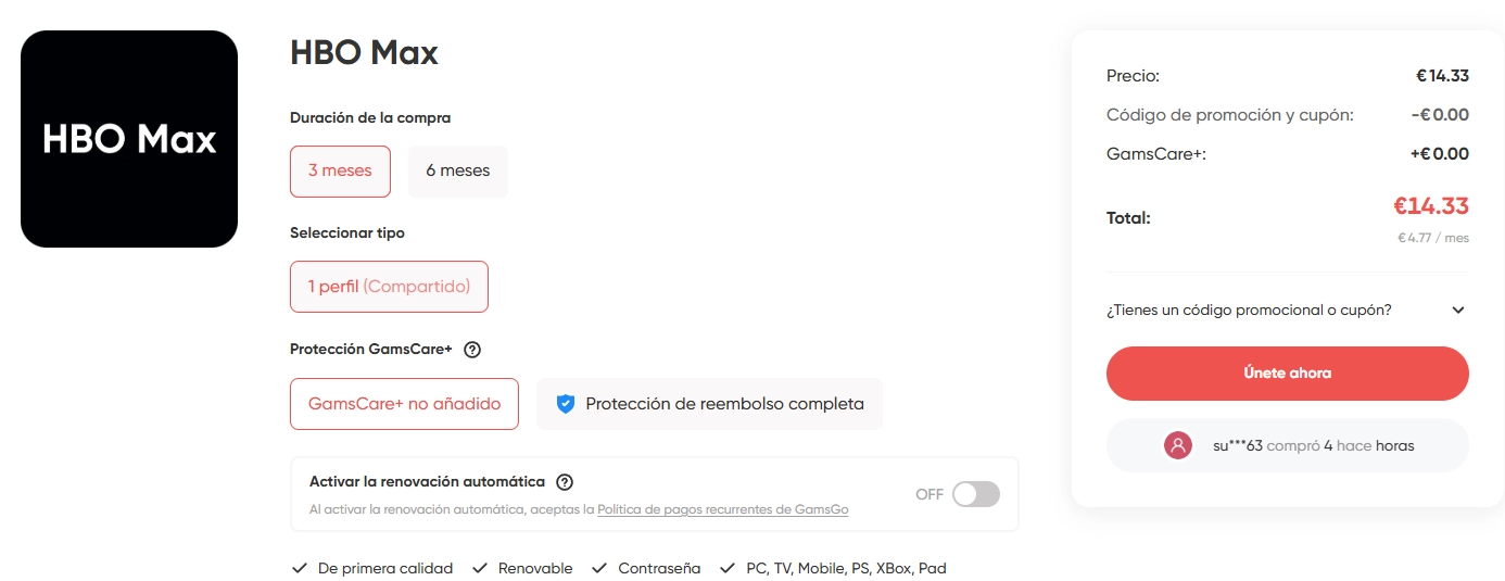 cuenta HBO Max Premium 