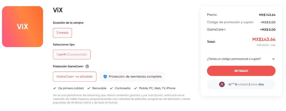 suscripción ViX Premium