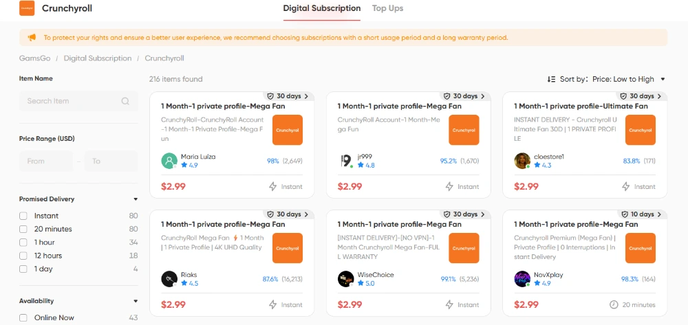 GamsGo Marketplace Crunchyroll discount