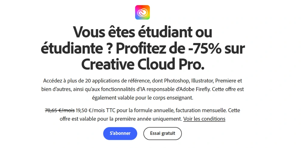 Réduction Adobe pour les étudiants et les enseignants