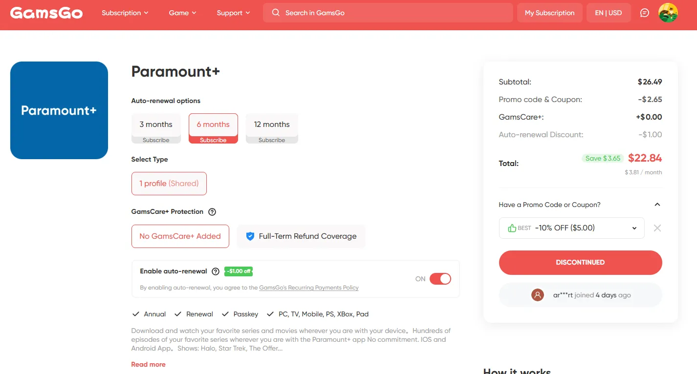 paramount plus account cheap